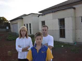 The Barton family (from left) Priscilla, Jaiden and Robert Barton outside their unbuilt Rangeville home. . Picture: Tara Miko