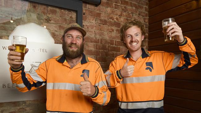 Wade Fletcher, 30, and Tayt Syme, 29, are visiting every pub in SA. Picture: Matt Loxton