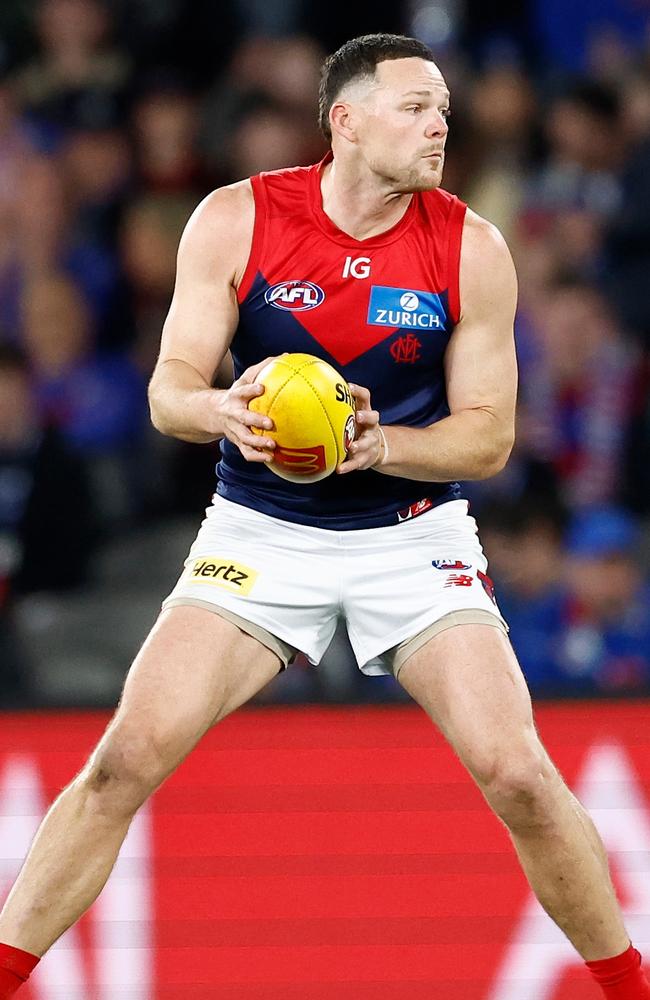 Steven May of the Demons in action during the 2024 AFL Round 21 match between Footscray and the Melbourne Demons. Picture: Michael Willson/AFL Photos via Getty Images