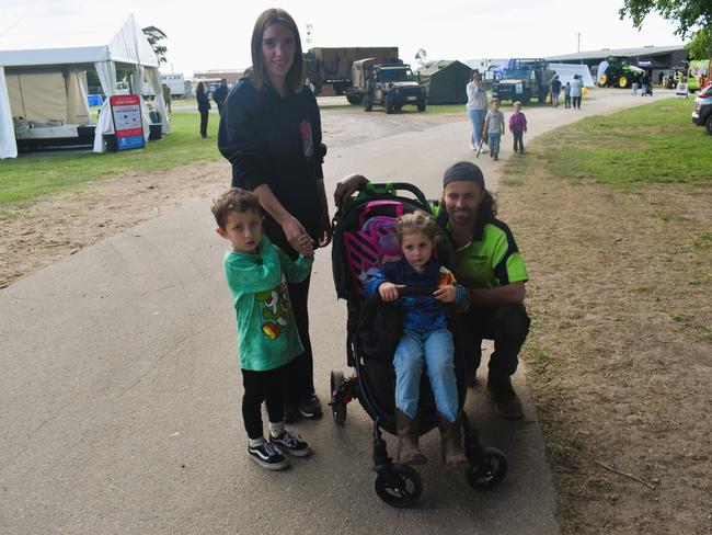 Attendees enjoying the 159th Sale Agricultural Show at the Sale Showgrounds on Friday, November 01, 2024: Kristan Zerbst, Levi, Bailey and Trent Job. Picture: Jack Colantuono<b/>