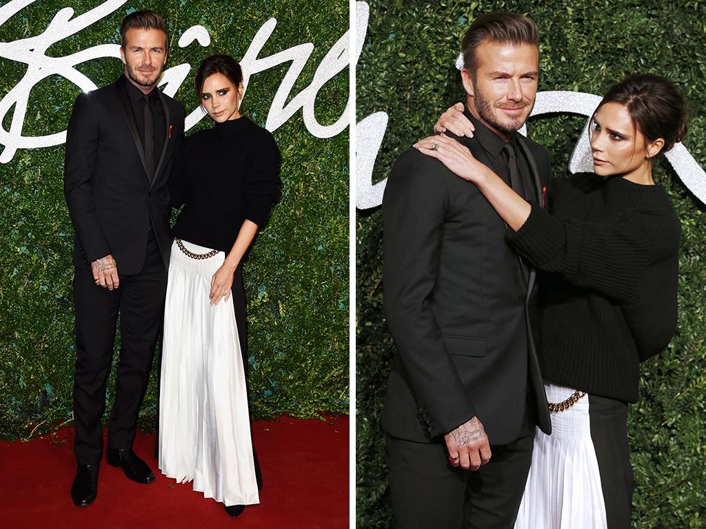 David and Victoria Beckham attend the British Fashion Awards at London Coliseum on December 1, 2014 in London, England. Picture: AFP/Getty