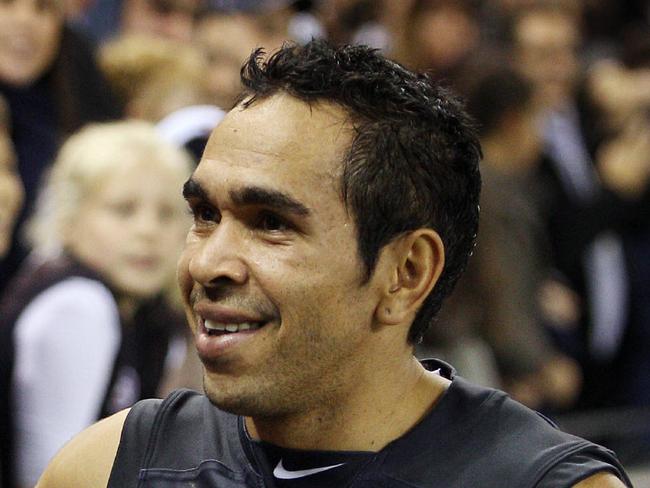 Western Bulldogs v Carlton. Etihad Stadium. Eddie Betts with the crowd after tonights win