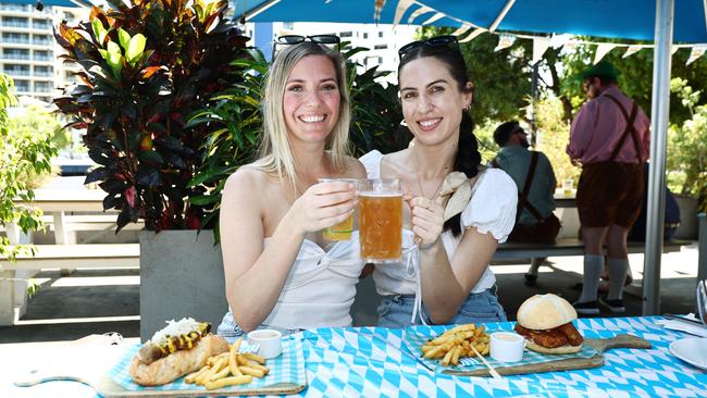 Elice Ross and Dominique McKenzie celebrate Oktoberfest at Hemmingway's Brewery. Picture: Brendan Radke