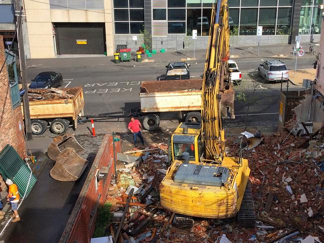 State Government will consider higher penalties against illegal demolitions after an historic Carlton pub, the Corkman, was flattened over the weekend. Tuesday, Oct 2016. Picture: SUPPLIED image from a resident who watched the pub get knocked down.