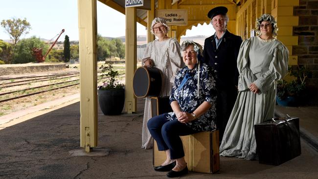 Pip Edson, Paul Henley, Meredith Satchell and Debbie Elliot at their lovingly restored train station. Picture: Tricia Watkinson