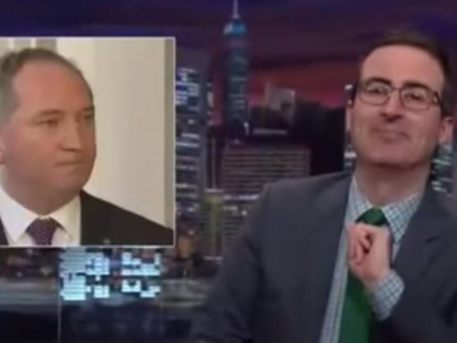 Ballsy ... John Oliver feigned admiration of Mr Joyce’s gutsy stance against the illegally imported dogs. Picture: YouTube