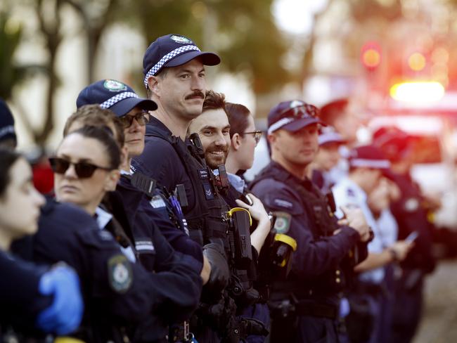 There was a large Police presence throughout the game outside Redfern Oval after an unrelated incident in the street outside the oval. Picture: John Appleyard