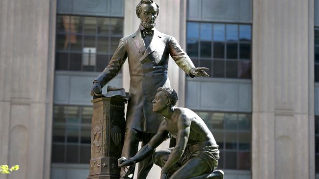 A statue of Abraham Lincoln in Boston called The Great Emancipator, which was removed after a petition. Picture: Getty Images