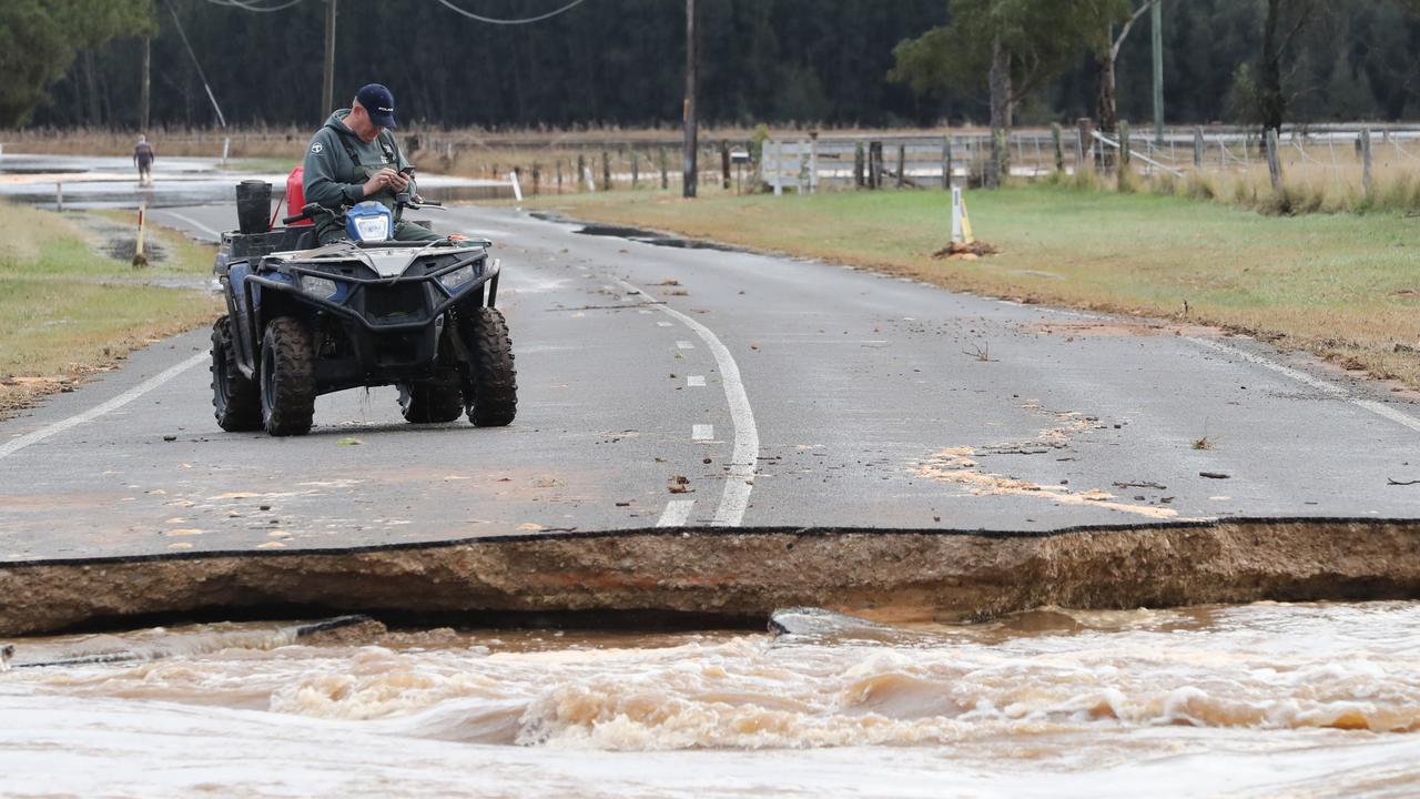 A vital part of Broke Rd, which goes to Singleton, has been completely wiped out by the floods. Picture: David Swift