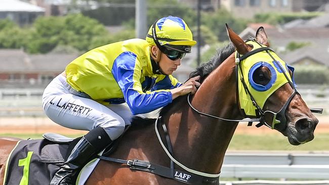 Laura Lafferty wins at Warrnambool aboard Kissinger in 2020. Picture: Alice Miles / Racing Photos