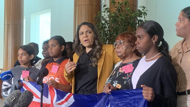 Jacinta Nampijinpa Price with Indigenous community leaders against the voice in Canberra last month. Picture: Sarah Ison