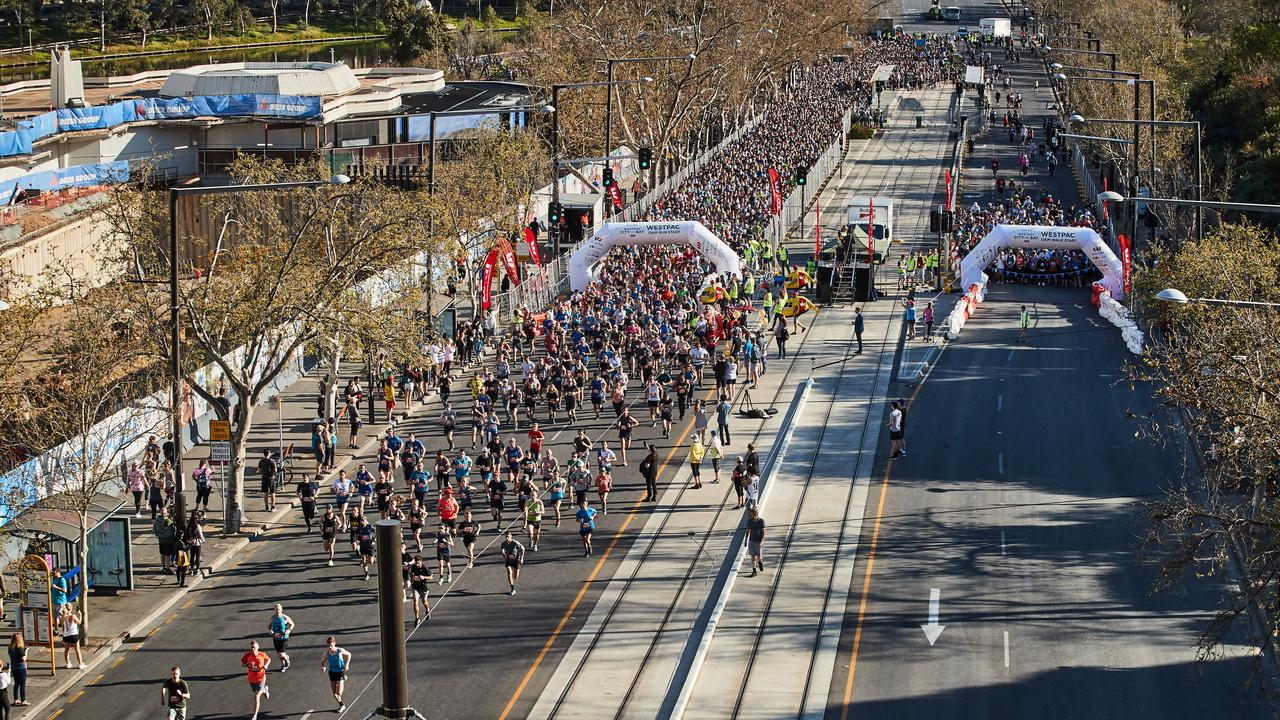 The start of the 12km City to Bay run in Adelaide, Sunday, Sept. 15, 2019. Picture: MATT LOXTON