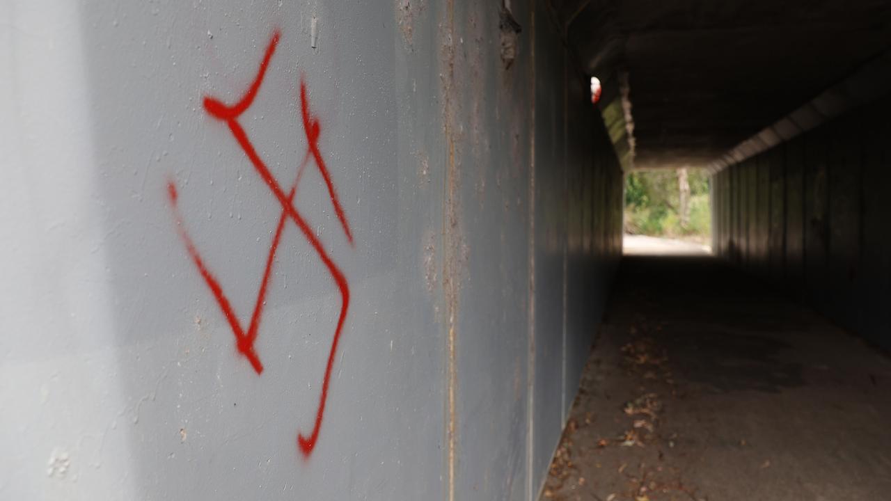 Nazi graffiti at Matthew Hawthorne Reserve in Albany Creek. Picture: Tara Croser.