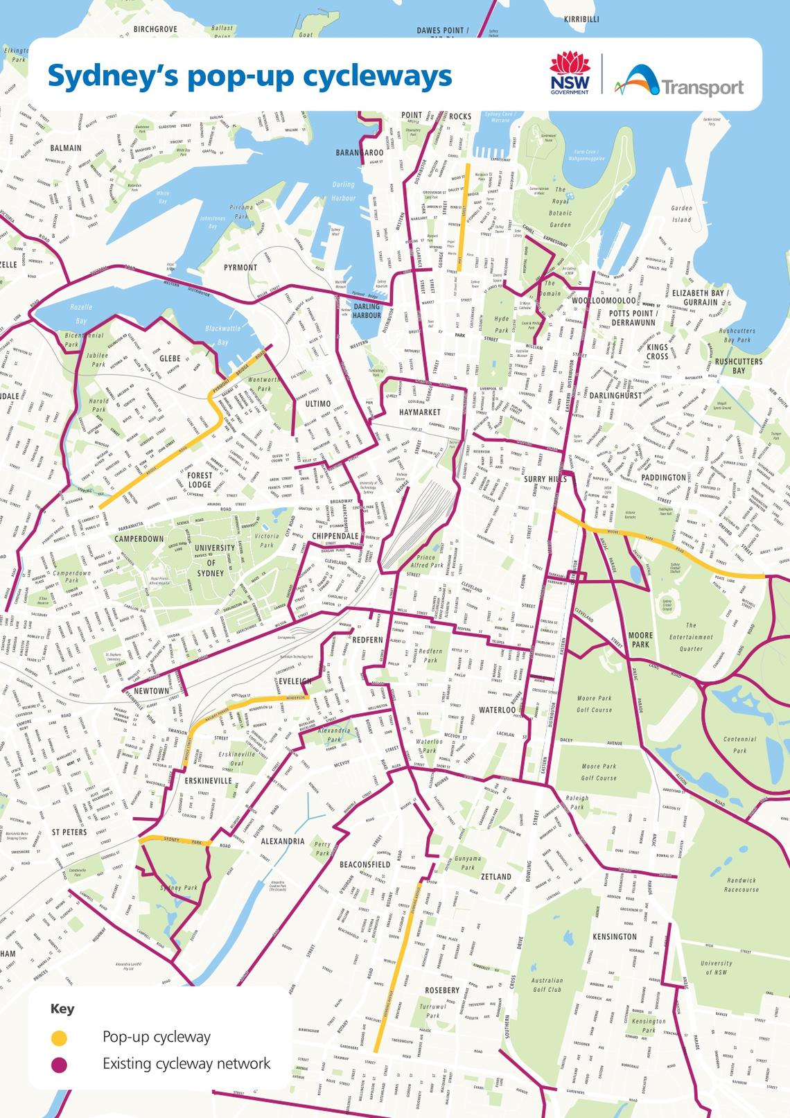 Six 'pop up' cycleways remain in place across Sydney. Picture: City of Sydney