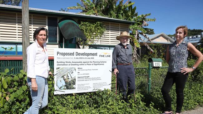 Stratford and Freshwater Community Association President Liz Taylor and Friends of Freshwater members Graham Warden and Angela Murphy are fighting to save the historic cottage from demolition. PICTURE: BRENDAN RADKE