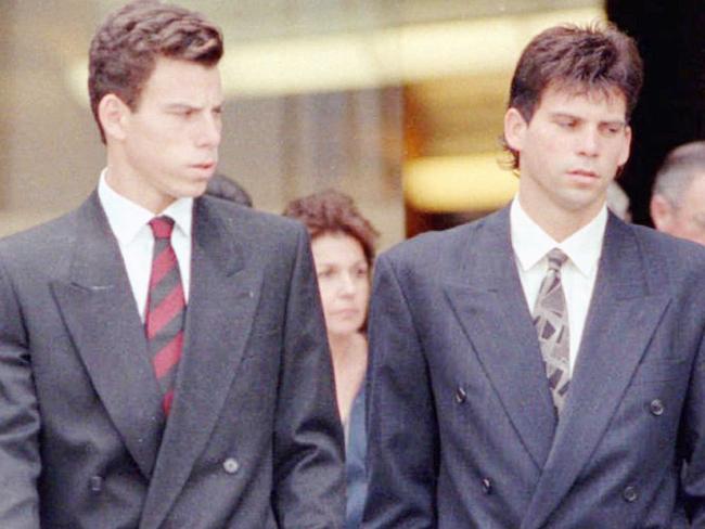 FILE--Erik, left, and Lyle Menendez leave the memorial service for their slain parents in August, 1989, in Los Angeles.  The brothers were later charged with killing their wealthy parents in Beverly Hills, Calif.   At their second trial for the murders, Erik and Lyle were found were found guilty of first-degree murder and conspiracy, March 20, 1996, in Los Angeles.  (AP Photo/Los Angeles Times, Steve Dykes).f/l/murder/murderer Picture: Ap