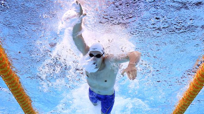 Mack Horton swims in the Mens 200m Freestyle final on day 1 of the 2018 Australian Swimming Trials at the Gold Coast Aquatic Centre in February. Picture: AAP Image/Dave Hunt