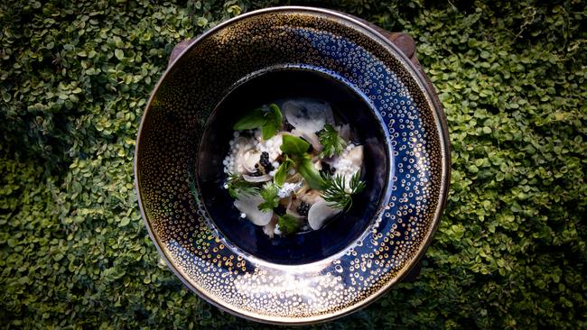 The Source’s Smorrebrod Seafood Salad which includes pickled line caught local fish, smoked eel, pipi and avruga caviar. Picture: Rosie Hastie/MONA