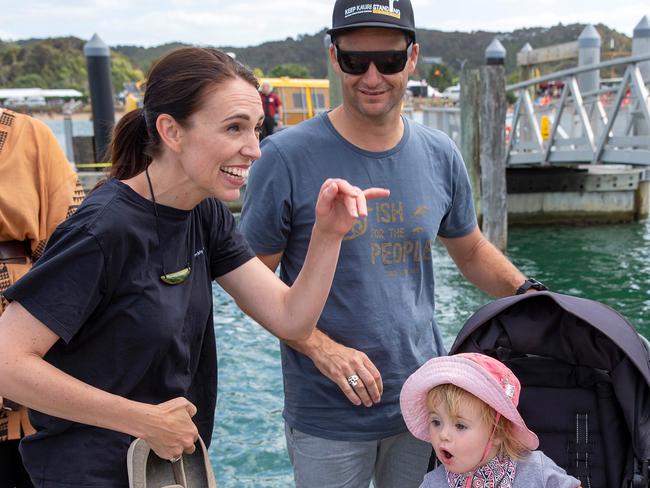 New Zealand Prime Minister Jacinda Ardern (left) with Clarke Gayford and daughter Neve last February.