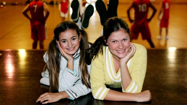 Courtney Monsma and Cassidy Mackie preparing for the PBC musical in 2011. Picture: Kit De Guymer