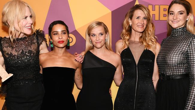 Nicole Kidman, Zoe Kravitz, Reese Witherspoon, Laura Dern and Shailene Woodley of 'Big Little Lies' attend HBO's Official Golden Globe Awards After Party. Picture: Getty Images.