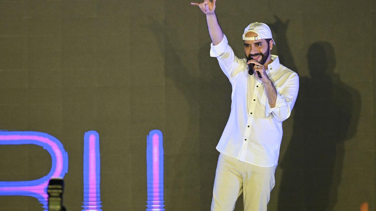 President of El Salvador, Nayib Bukele gestures during his speech at the closing ceremony of the Latin Bitcoin conference. Picture: Marvin Recinos/AFP.