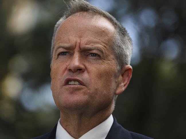 Australian Opposition Leader Bill Shorten speaks to the media after a visit to the Pearce Community Centre in Canberra, Monday, February 18, 2019. (AAP Image/Lukas Coch) NO ARCHIVING