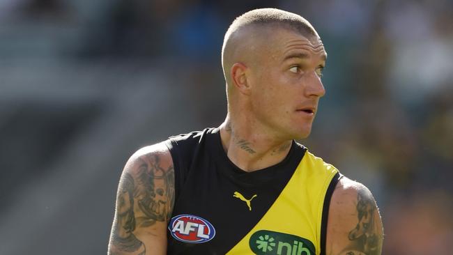 Dustin Martin could spend more time forward as Richmond covers for the losses of Tom Lynch (hamstring) and Noah Balta (knee). Picture: Darrian Traynor / Getty Images