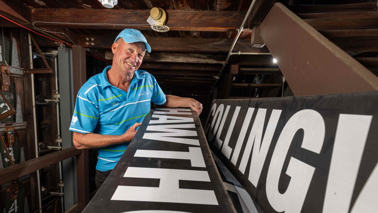 Simon Crompton inside the Adelaide Oval Scoreboard. Picture: Ben Clark,