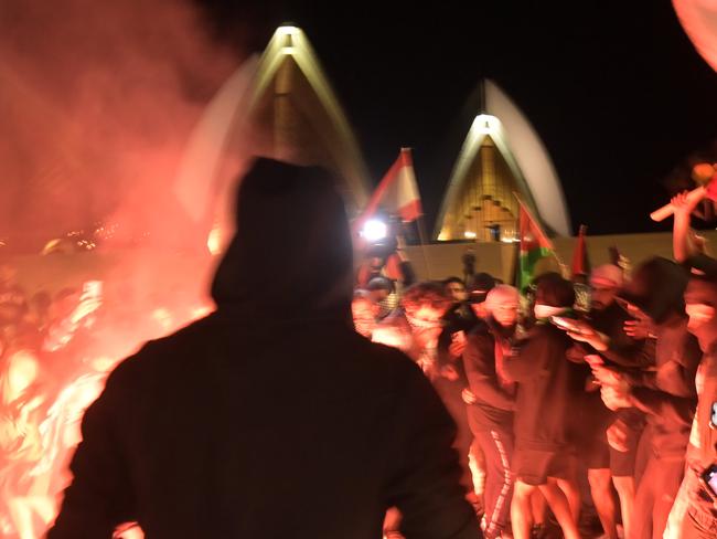 SYDNEY, AUSTRALIA - NewsWire Photos OCTOBER 9, 2023: ÃRally For A Free PalestineÃ protest on the forecourt of The Sydney Opera House  in Sydney following the recent outbreak of war between Israel and Palestine.Picture: NCA NewsWire / Jeremy Piper