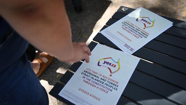 Supporters of the Yes campaign set up a booth in the centre of Darwin.