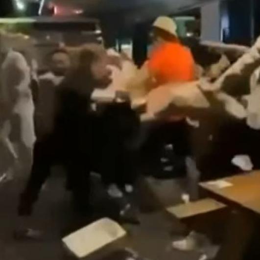 The brawl at The Arc at Nobbys in Nobby Beach Precinct on Saturday night. Picture: 9 News