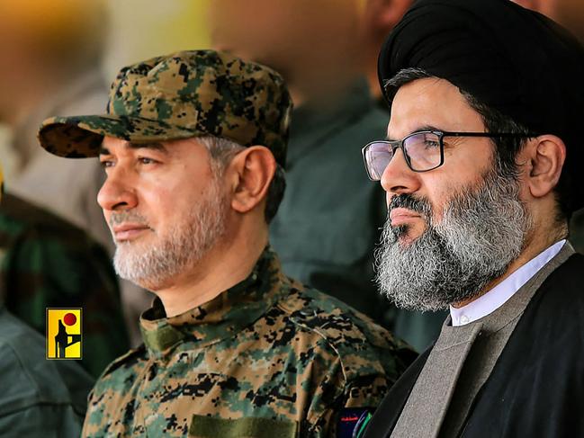 Slain Hezbollah top commander Ibrahim Aqil, left, and Senior Hezbollah official Hashem Safieddine. Picture: Hezbollah Military Media Office.