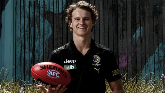 MELBOURNE, AUSTRALIA - NOVEMBER 28: Thomson Dow of Richmond poses for a photo during a AFL Draft media opportunity at Docklands Park on November 28, 2019 in Melbourne, Australia. (Photo by Darrian Traynor/Getty Images)