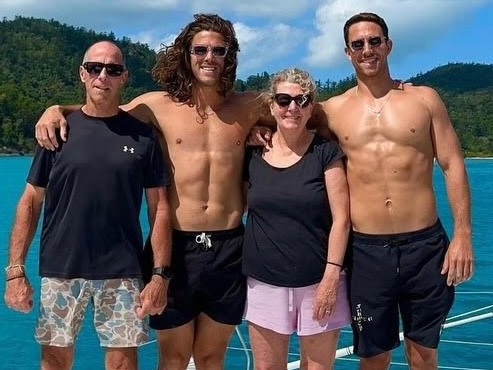 Martin and Debra Robinson with their sons, Callum and Jake. The Perth brothers were surfing in Mexico with their American friend Jack Carter Rhoad when they were killed.