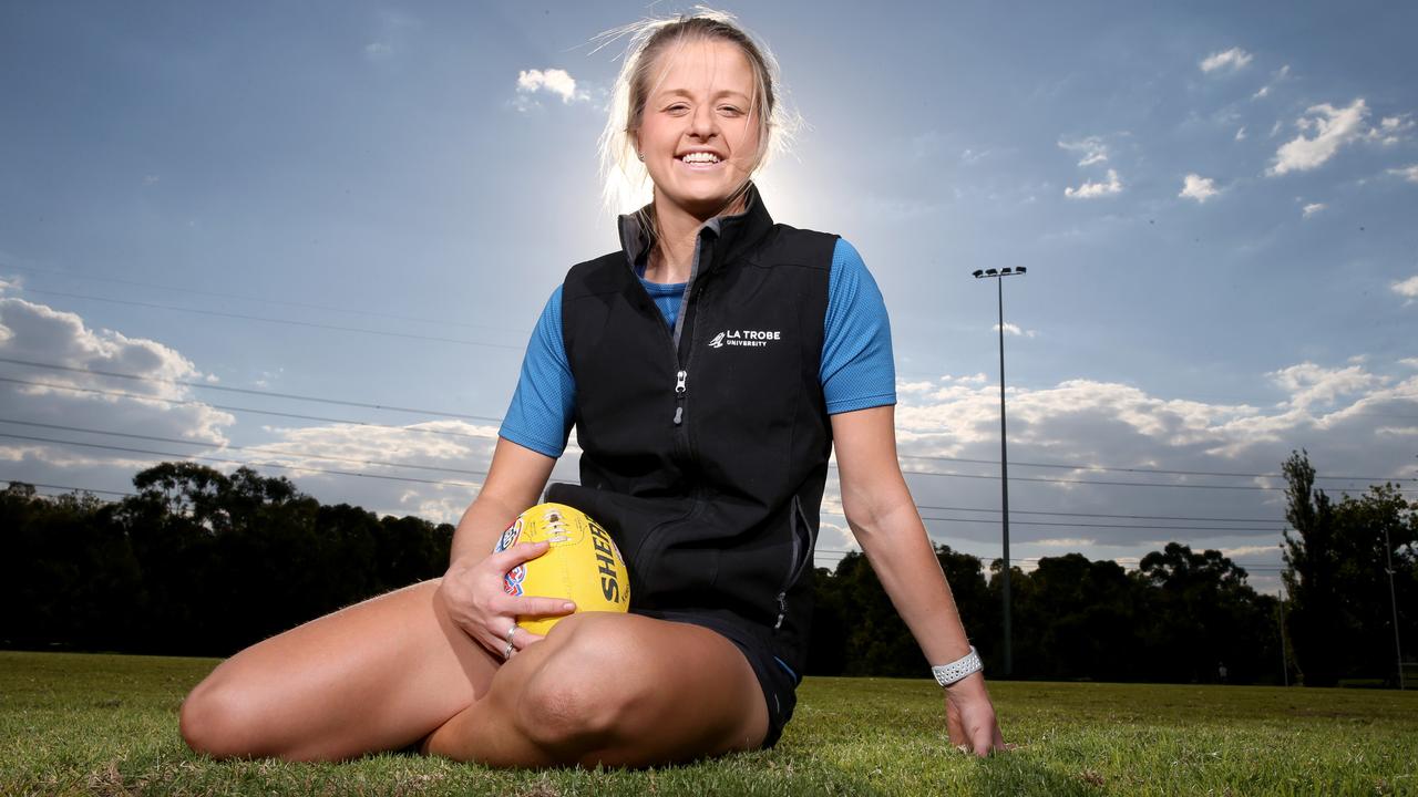 Former AFLW Football Melbourne Demons player Brooke Patterson is a researcher at Latrobe University’s Sport and Exercise Medicine Research Center, who specialises in ACL injuries. Picture: Mark Wilson