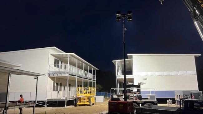 Work on the demountables has gone on late into the night this week.