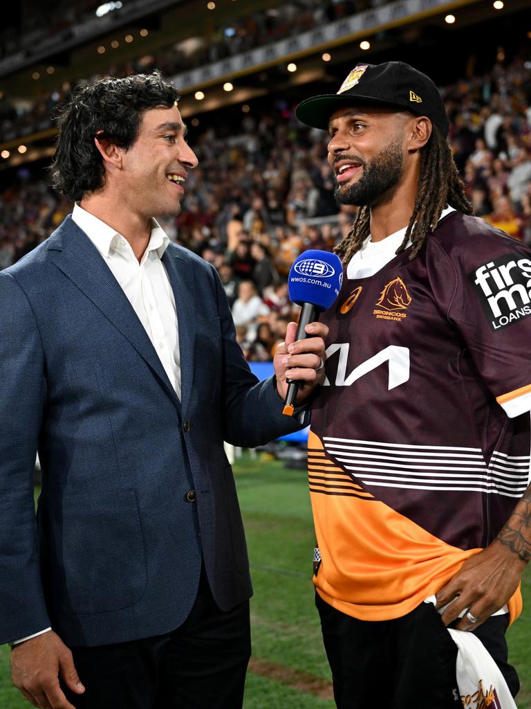 The bromance was real between JT and Patty Mills. Picture: NRL photos