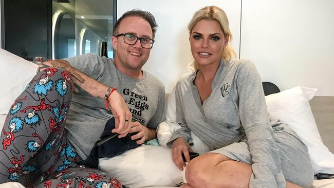 Jonathon "JMo" Moran and Sophie Monk during The Daily Telegraph's Robed Up With JMo chat today. Picture: Nicholas Eagar