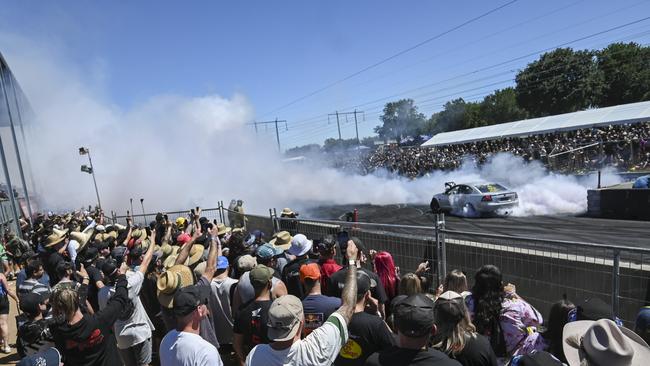 Large crowds watched the Burnout Masters during Summernats. Picture: NCA NewsWire / Martin Ollman