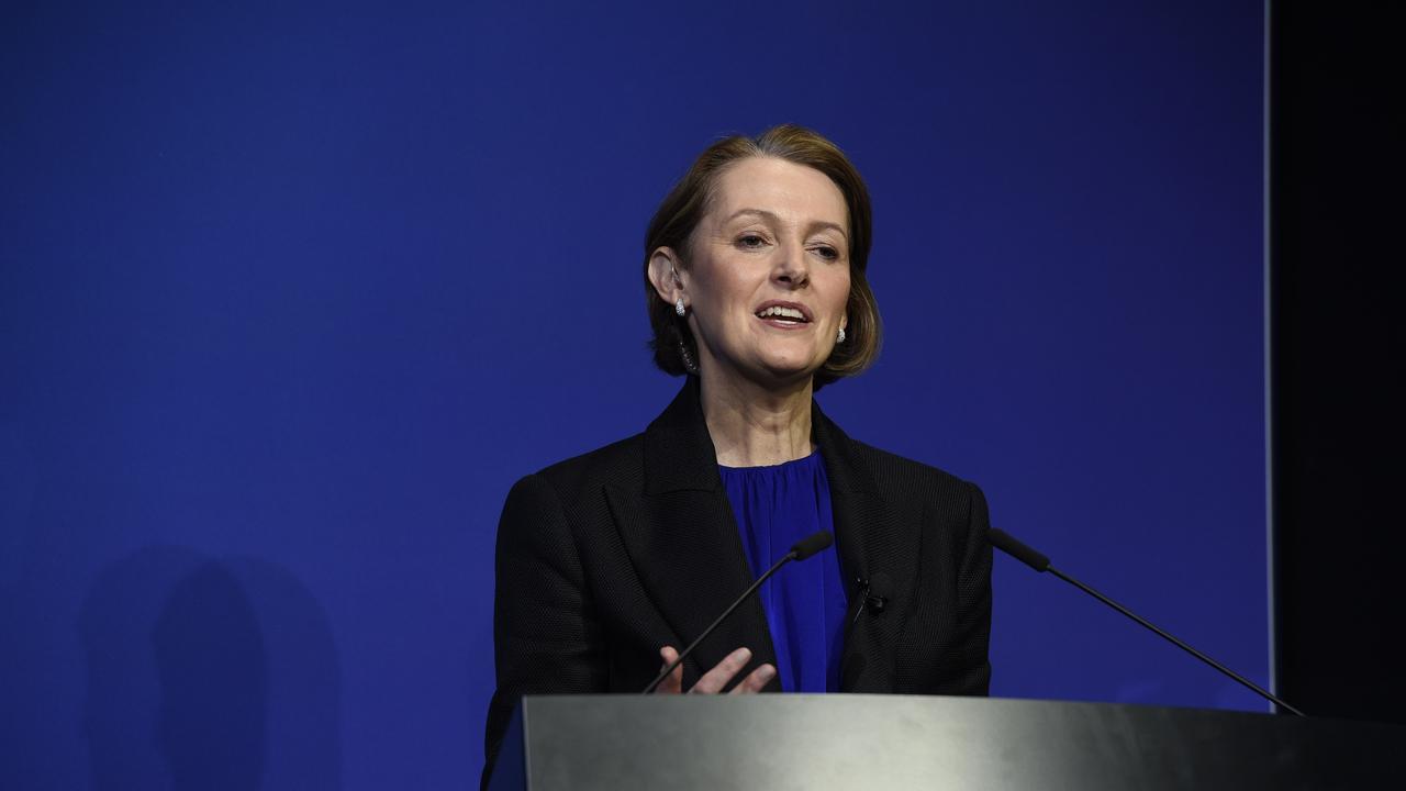 Incoming Telstra chief Vicki Brady addresses the annual meeting. Picture: Andrew Henshaw