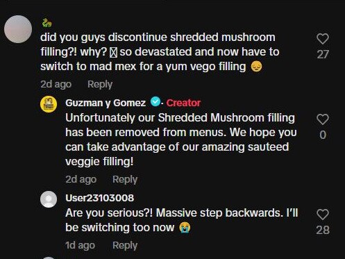 Guzman y Gomez has confirmed it has removed shredded mushroom from its menus, sparking fury and devastation from customers.