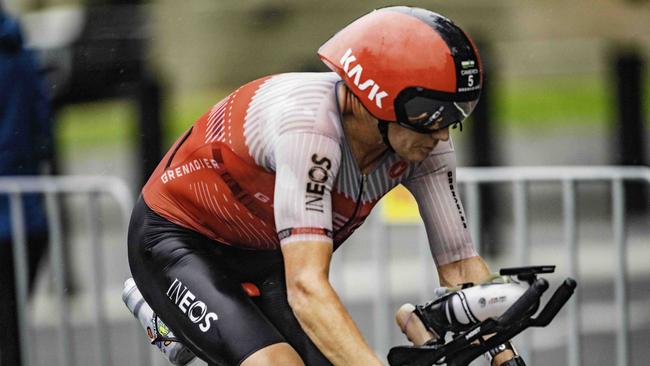 Tasmanian triathlete Cameron Wurf starts the cycling leg at the Ironman 70.3 Tasmania in Hobart on Sunday 4th February. Picture: Linda Higginson