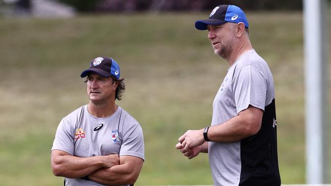 Beveridge and his new assistant coach Brendan Lade at training in November. Picture: Michael Klein