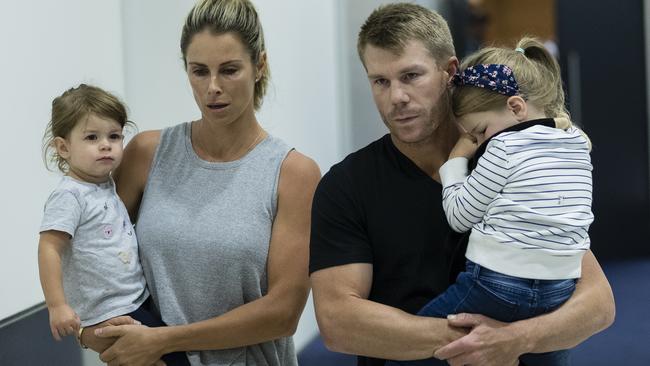 David Warner and family arrive back in Sydney on Thursday night.