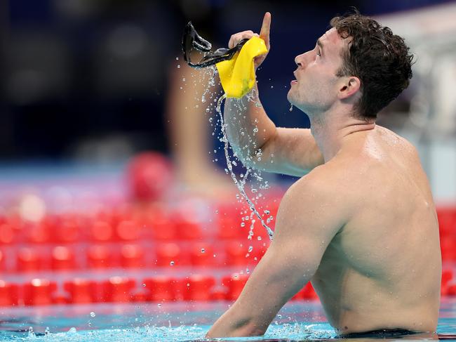 NANTERRE, FRANCE - SEPTEMBER 06: Benjamin Hance of Team Australia reacts after winning gold during the Para Swimming Men's 100m Backstroke S14 Final on day nine of the Paris 2024 Summer Paralympic Games at Paris La Defense Arena on September 06, 2024 in Nanterre, France. (Photo by Sean M. Haffey/Getty Images)