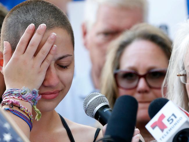 Marjory Stoneman Douglas High School student Emma Gonzalez during her speech at a rally for gun control at the Broward County Federal Courthouse in Fort Lauderdale. Picture: AFP