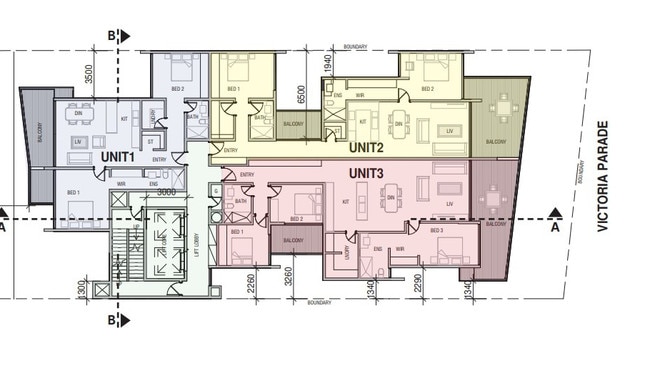 Floor plan for levels one to six.