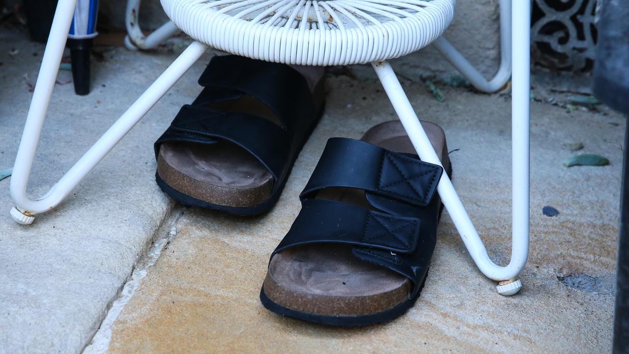 A pair of shoes on the porch at the home of Beau Lamarre. Picture: NCA NewsWire / Gaye Gerard