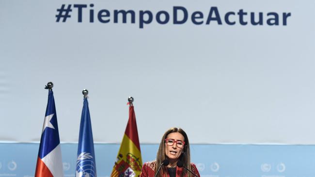 Chile’s Minister of Environment and COP25 president Carolina Schmidt at the UN Climate Change Conference COP25 in Madrid. Picture: AFP